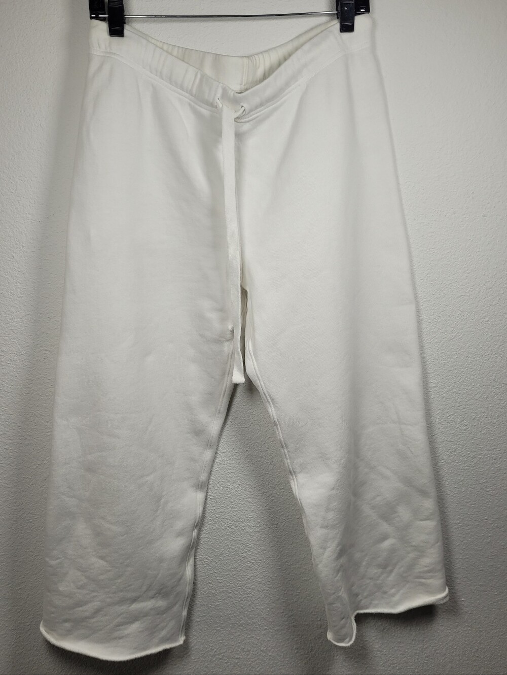 Frank & Eileen White Triple Fleece Wide Leg Cropped Sweatpants Trouser M Lounge